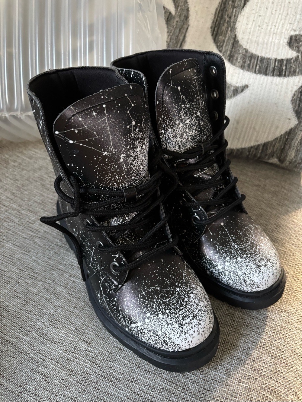Women’s Black Combat Boots with White Splatter Detail